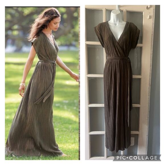 Soft Surroundings Perfect Plisse Mocha French Pleat Maxi Long Dress - Picture 3 of 11